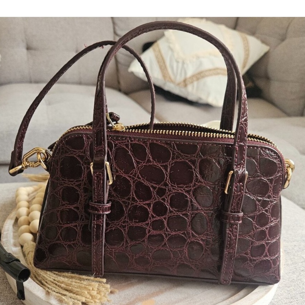 Mango Burgundy Faux Croc Leather Mini Handle Bag